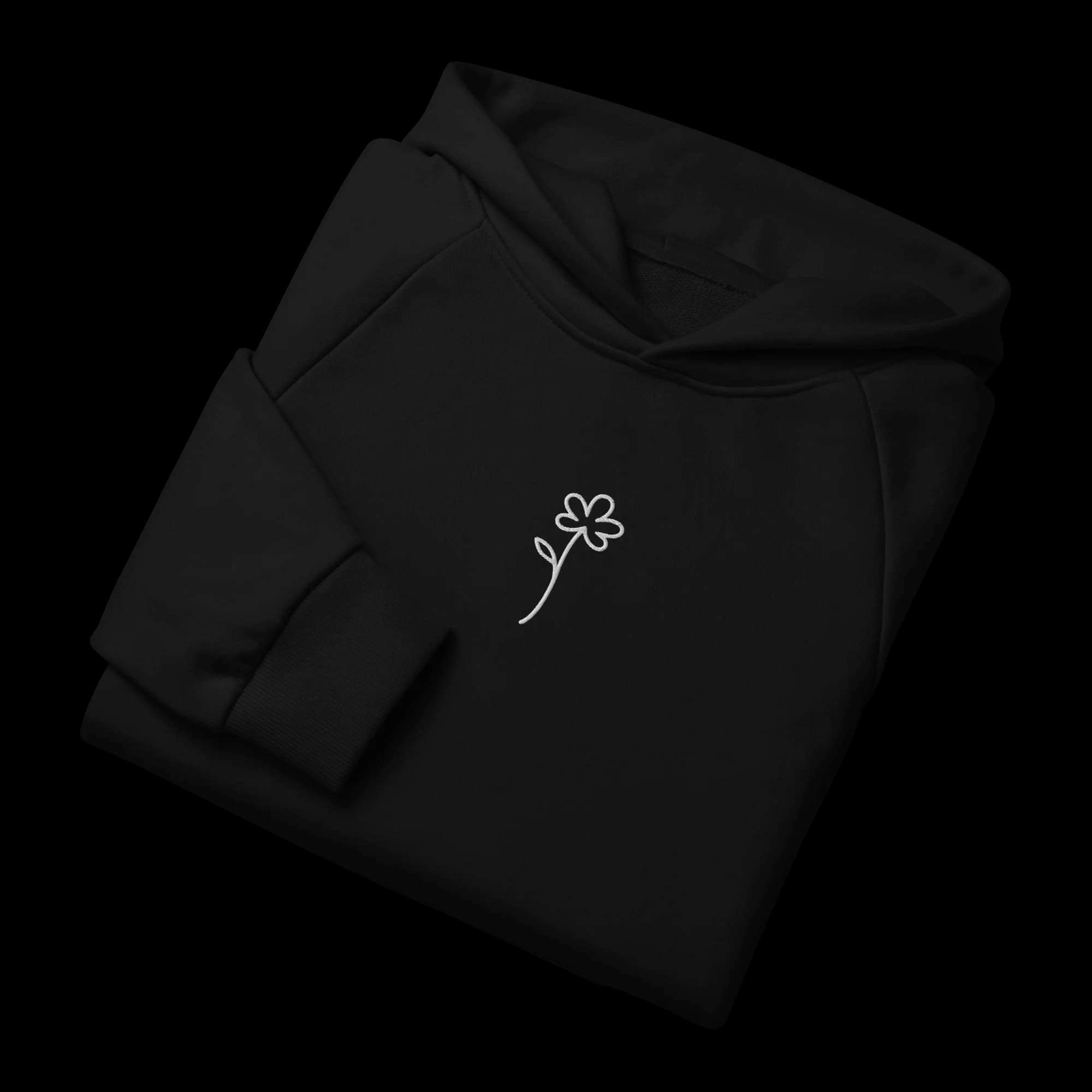 +34 sleeve embroidery on Origen black heavyweight hoodie