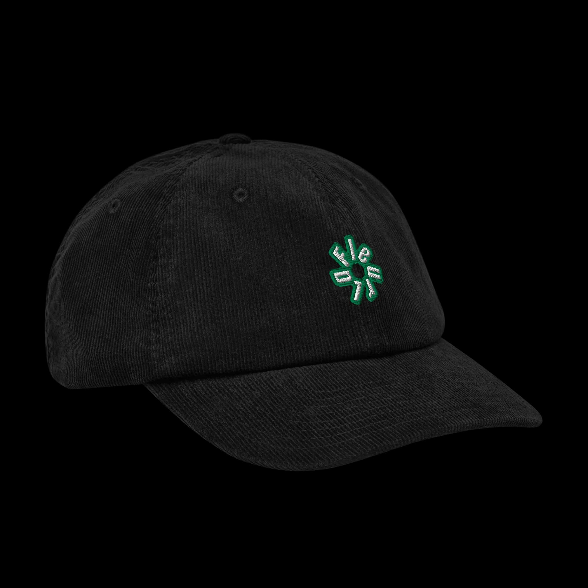 Black Original corduroy cap, green embroidered logo