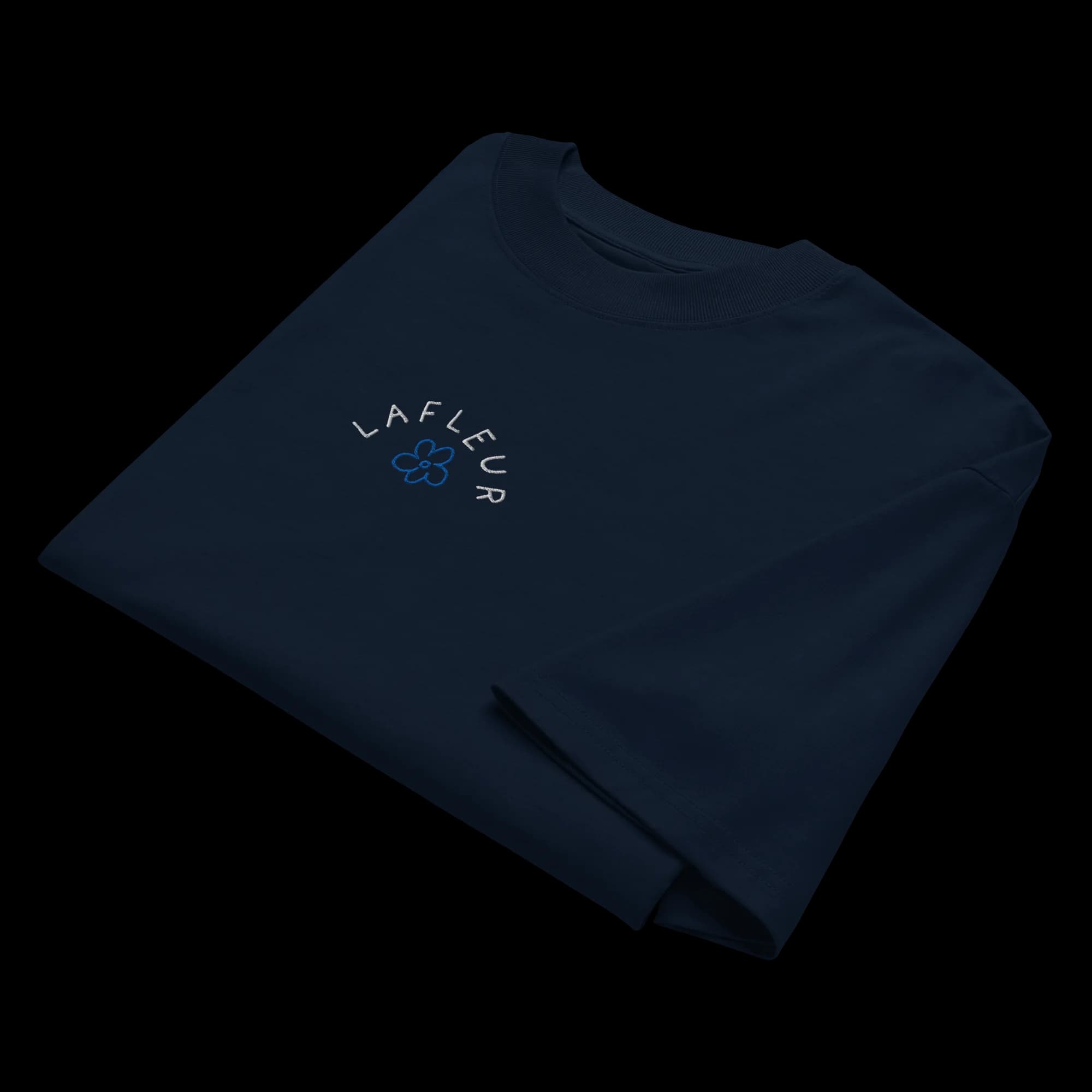 Cala Fria navy organic tee, worn / back view